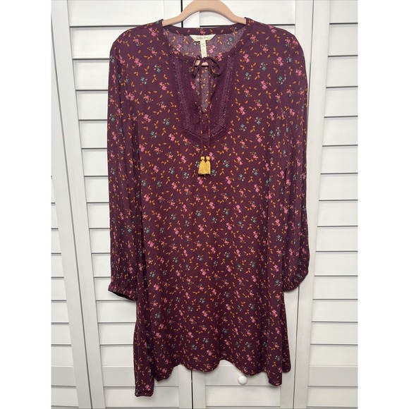 Matilda Jane Local Luxuries Floral Boho Long Sleeve Dress Size Small Burgundy - Picture 2 of 9